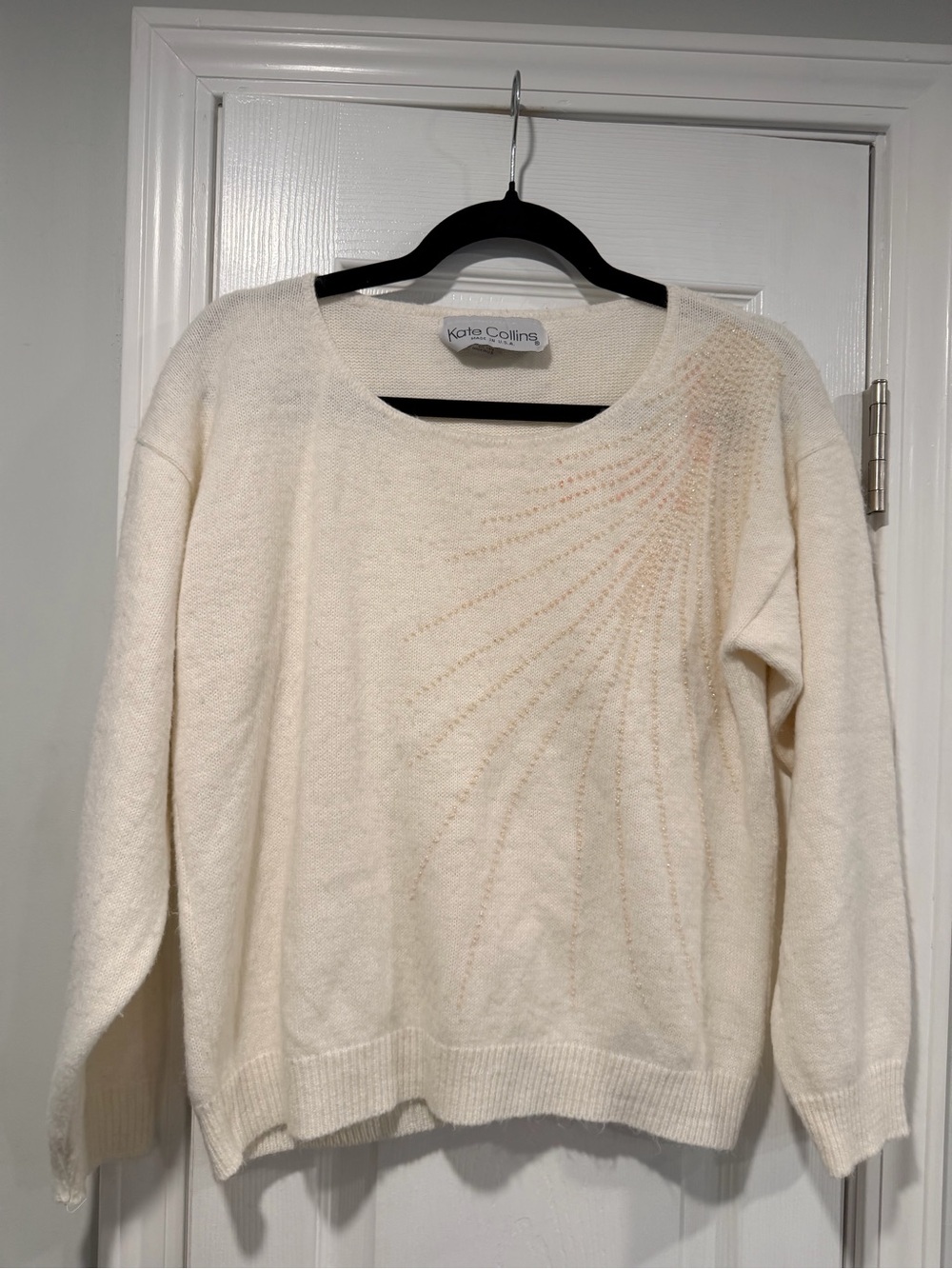 Kate Collins Vintage Size M Ivory Beaded Embellished Sweater Made in USA